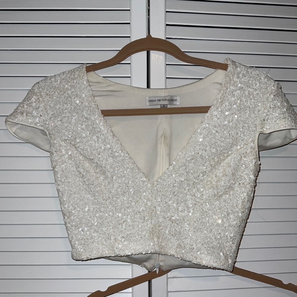 Dress the population white sequin 2 piece